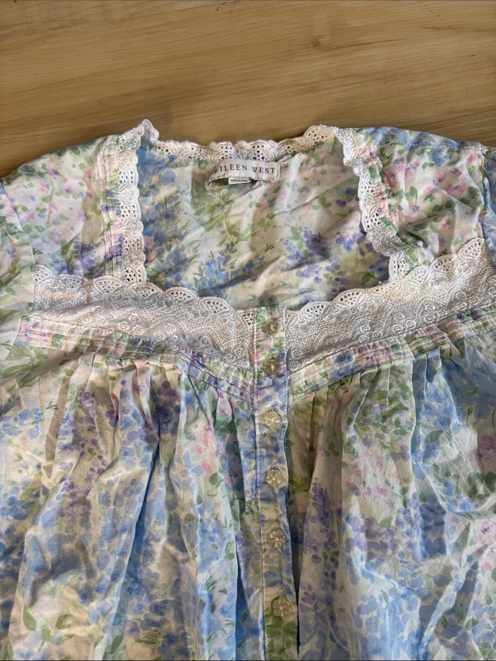 Eileen West Blue Floral Cotton Lawn Long Sleeve Ballet Nightgown Small Victorian - Picture 4 of 8